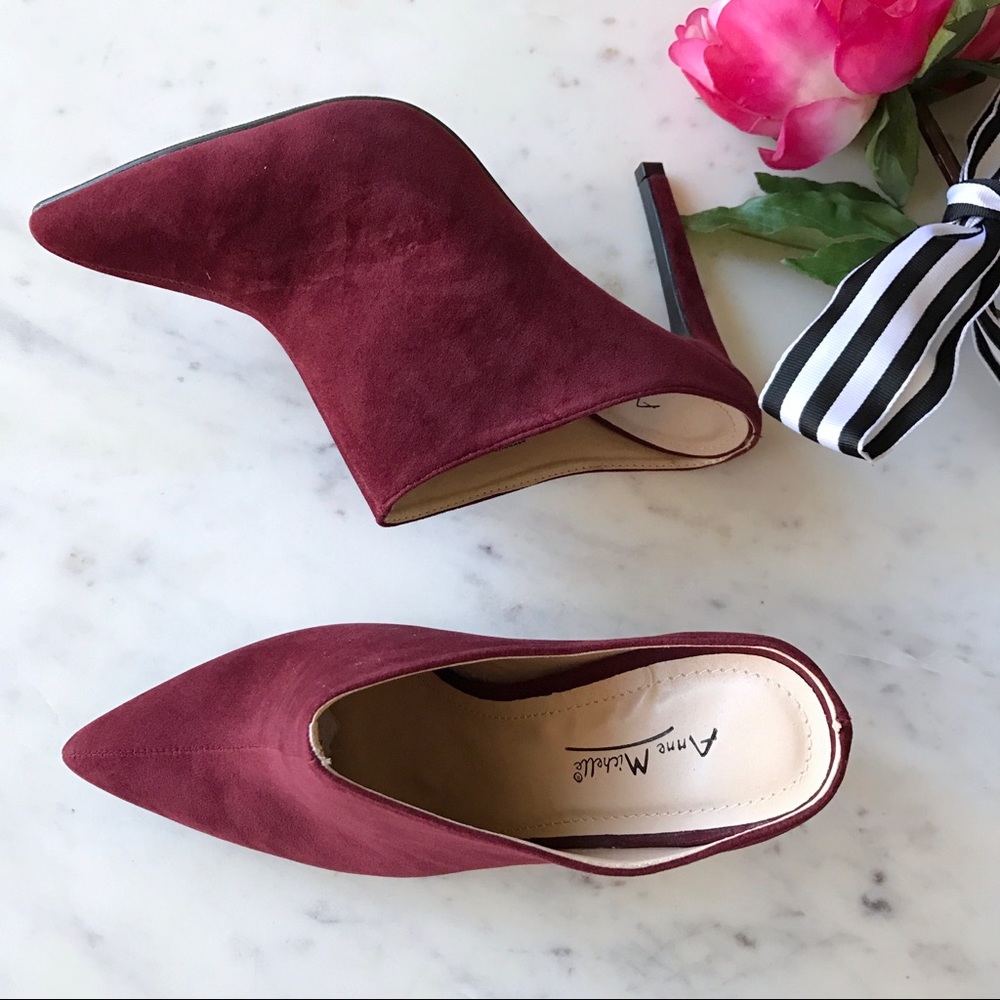 💕FREE SHIP💕Burgundy Faux Suede Heeled Mules - Picture 4 of 4